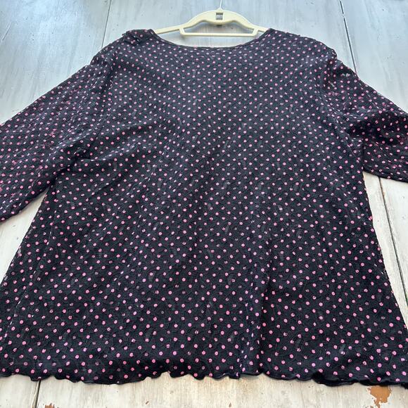 NWT Laura Ashley Black Pink Polka Dot Lace Ruffle Front Shirt Blouse Sz 2X - Picture 8 of 8